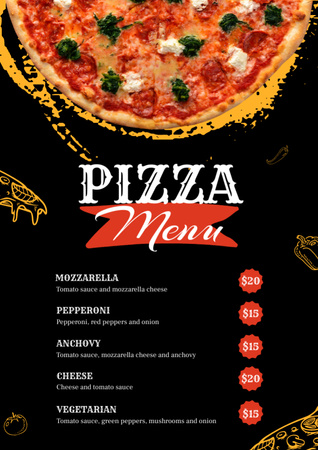 Pizzéria menü ajánlat árakkal Menu tervezősablon
