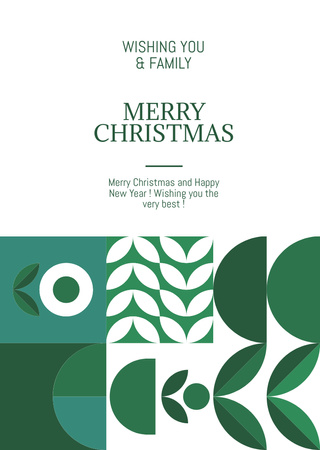 Christmas and New Year Wishes with Green Leaf Pattern Postcard A6 Vertical – шаблон для дизайну