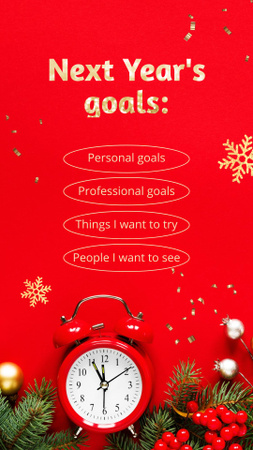 Platilla de diseño New Year Goals with Alarm Clock Instagram Story