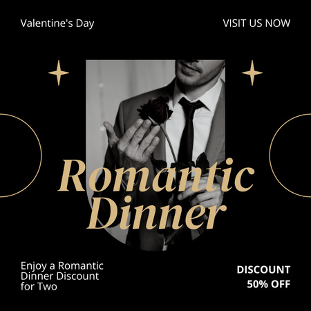 Valentine's Day Dinner For Sweethearts At Half Price Offer Instagram AD Design Template
