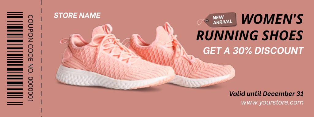 Women's Running Shoes Discount Offer on Pink Coupon Design Template