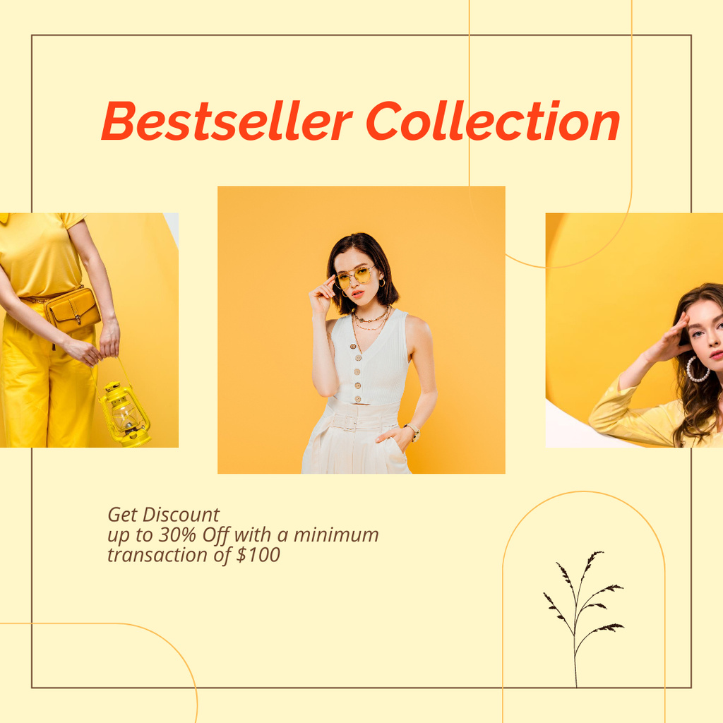 Plantilla de diseño de Yellow Outfits With Discount Offer And Bag Instagram 