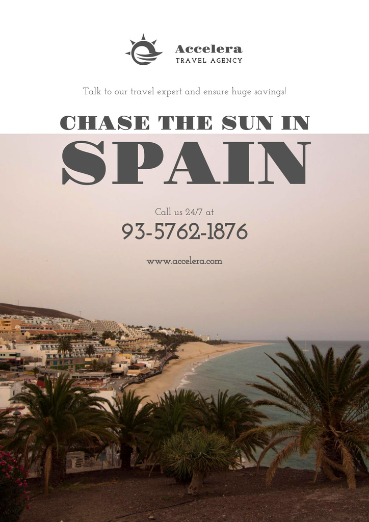 Travel Offer to Spain with View of Sea Coast Poster Πρότυπο σχεδίασης