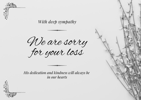 Deepest Condolence Messages on Death with Twigs of Plants Postcard 5x7in Design Template
