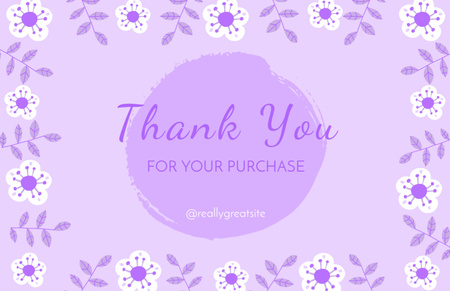 Plantilla de diseño de Thank You Message with Simple Flowers Illustration on Purple Thank You Card 5.5x8.5in 