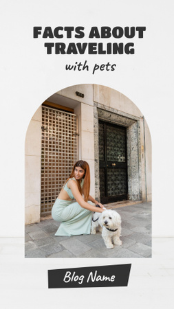 Young Woman Walking on City Street with Small Cute Dog Instagram Video Story Design Template