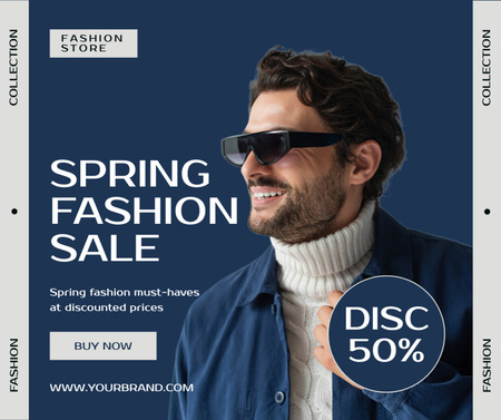 Ontwerpsjabloon van Facebook van Spring Sale with Stylish Man in Glasses