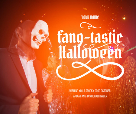 Halloween Holiday Greeting with Man in Costume Facebook Design Template