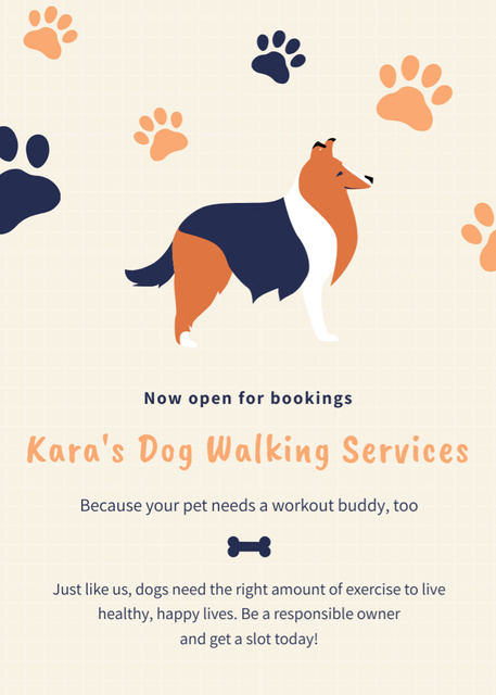 Dog's Walking Service Ad with Collie Flayer Modelo de Design