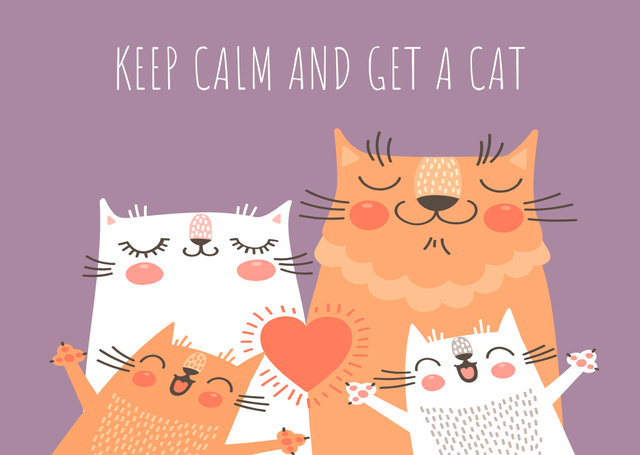 Family Of Cute Cats Postcard – шаблон для дизайна
