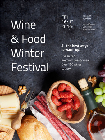 Food Festival invitation Wine and Snacks Poster US Πρότυπο σχεδίασης