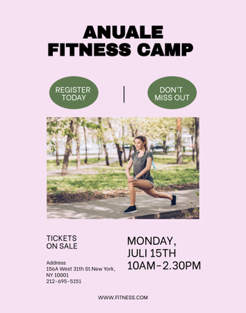 Annual Fitness Camp Invitation on Pink Poster 22x28in Design Template