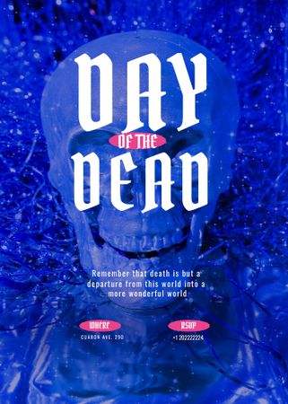 Day of the Dead Holiday Party with Blue Skull Invitation Šablona návrhu
