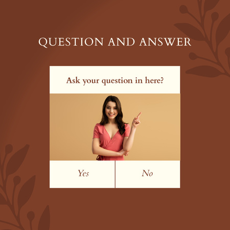 Modèle de visuel Formulaire de questionnaire avec une jeune femme en marron - Instagram