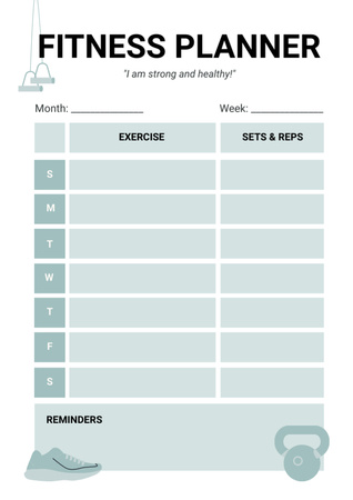 Fitness Planner με εικονογράφηση αθλητικού εξοπλισμού Schedule Planner Πρότυπο σχεδίασης