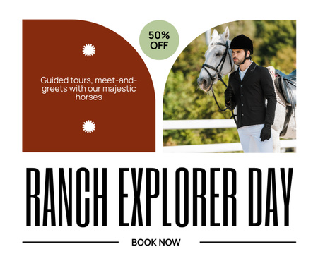 Template di design Fantastica giornata di esplorazione del ranch a metà prezzo Facebook