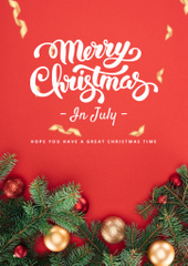 Merry Christmas in July with Christmas Decorations and Fir Branches