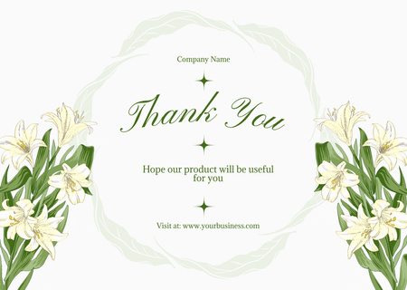 Plantilla de diseño de Mensaje de agradecimiento con flores de lirio blanco Card 
