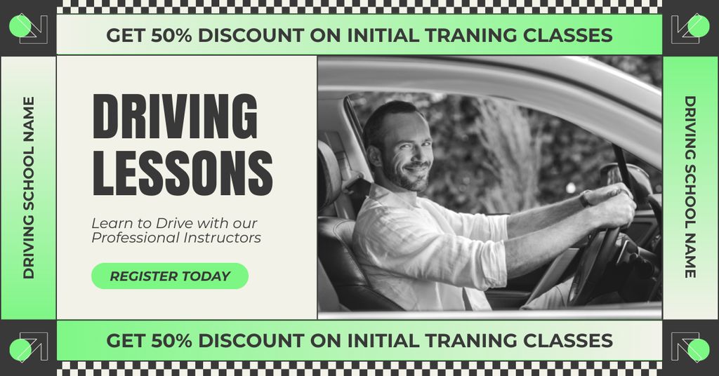 Initial Class In Driving School With Discounts Offer Facebook AD Tasarım Şablonu