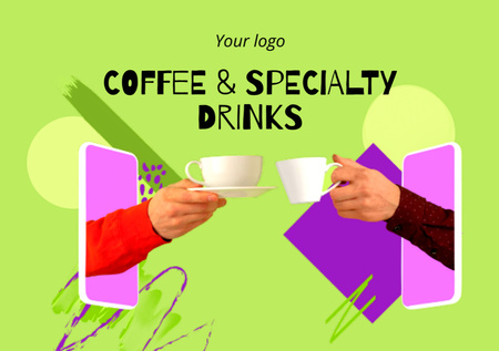 Plantilla de diseño de Bright Cafe Ad With Cups And Coffee Postcard A5 