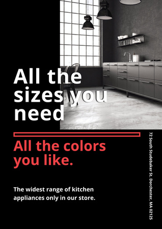 Designvorlage Große Auswahl an Küchenutensilien in Schwarz und Weiß für Poster