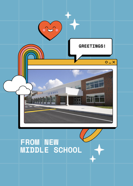 Greetings from New School with Cute Bright Doodles Postcard 5x7in Verticalデザインテンプレート