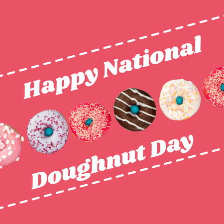 Розовое поздравление с Национальным днем пончиков Instagram – шаблон для дизайна