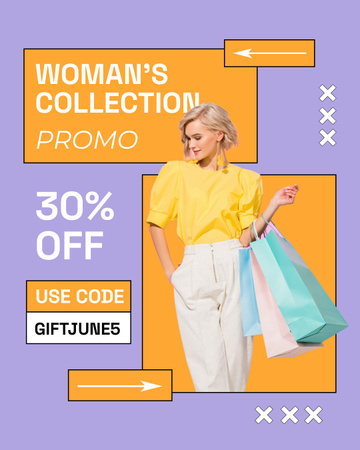Promo of Women's Fashion Collection with Discount Instagram Post Vertical Design Template