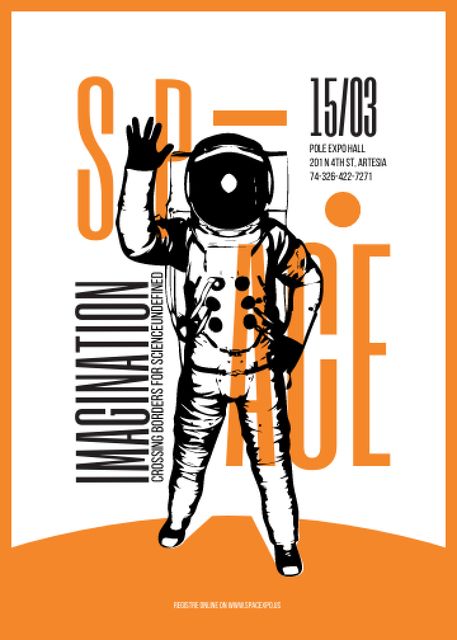 Space Lecture Astronaut Sketch in Orange Flayer Design Template