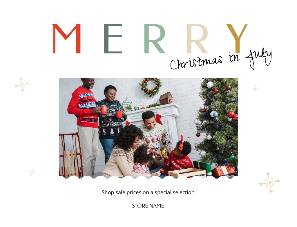 African American Family and Christmas Sale Announcement Postcard 4.2x5.5in Tasarım Şablonu