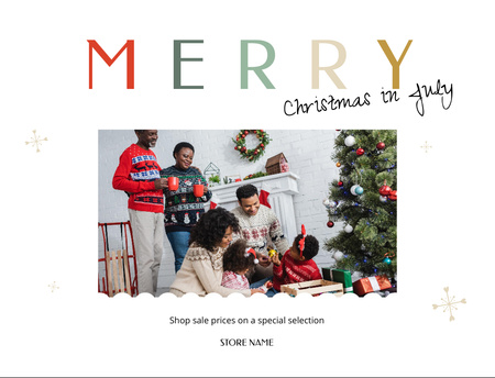 Happy Family Celebrating Christmas in July Postcard 4.2x5.5in Design Template
