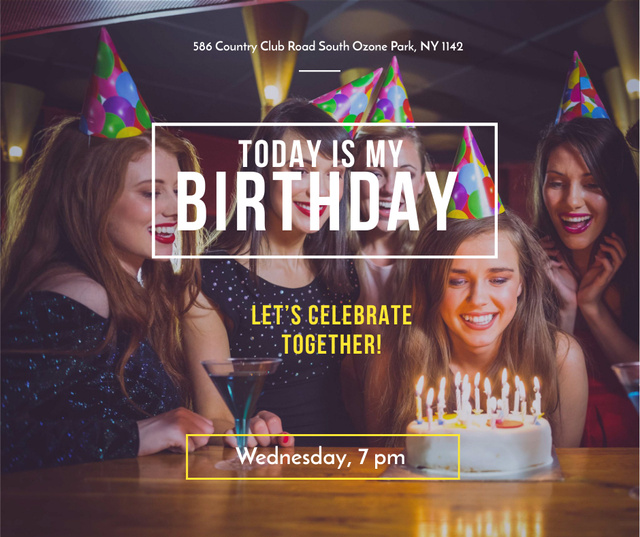 Birthday Invitation Happy Girl blowing Candles on Cake Facebook Modelo de Design