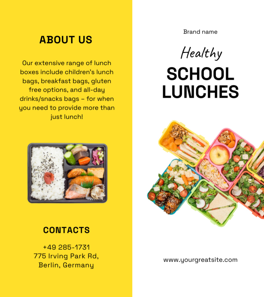 Tasty School Lunches Ad With Boxes Brochure 9x8in Bi-fold Modelo de Design