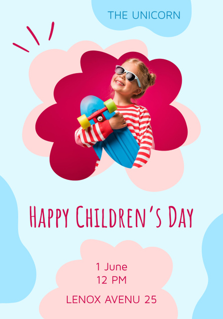 Platilla de diseño Little Girl with Skateboard on Children's Day Poster 28x40in