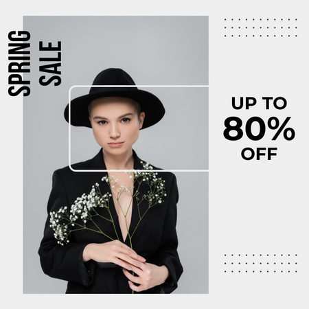 Spring Sale with Young Woman in Hat Instagram Design Template