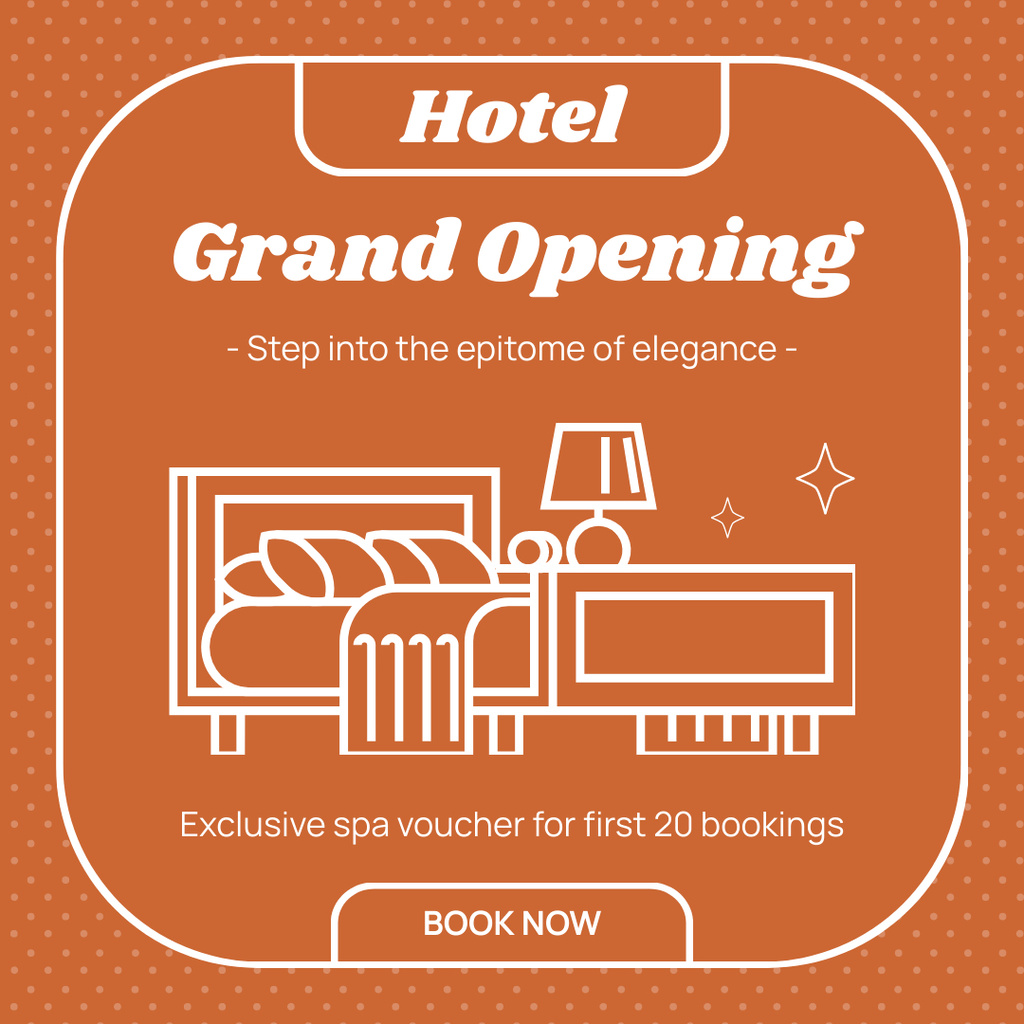 Hotel Grand Opening Announcement With Exclusive Spa Voucher Offer Instagram Πρότυπο σχεδίασης
