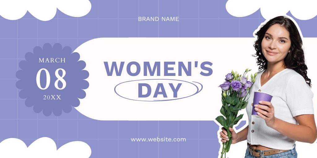 Woman with Purple Flowers on International Women's Day Twitter Modelo de Design