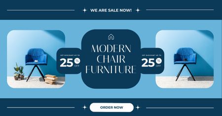 Cadeiras e outros móveis modernos em promoção Azul Facebook AD Modelo de Design