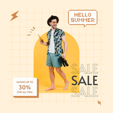 Summer Male Clothes Sale Ad with Man on Vacation Instagramデザインテンプレート