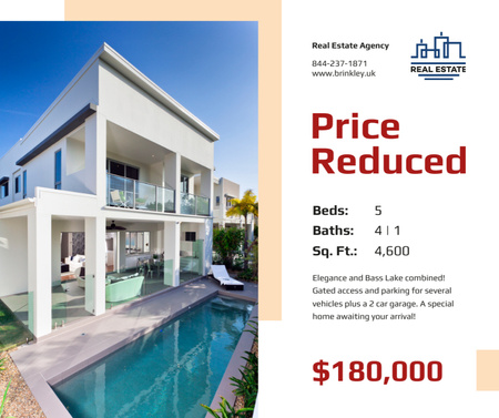 Realitní nemovitost nabízí dům s bazénem Facebook Šablona návrhu