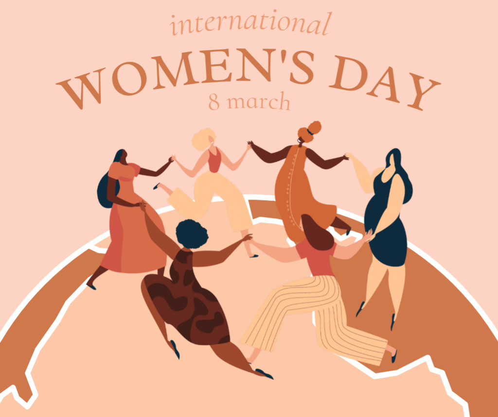 Diverse Women dancing in Circle on Women's day Facebookデザインテンプレート