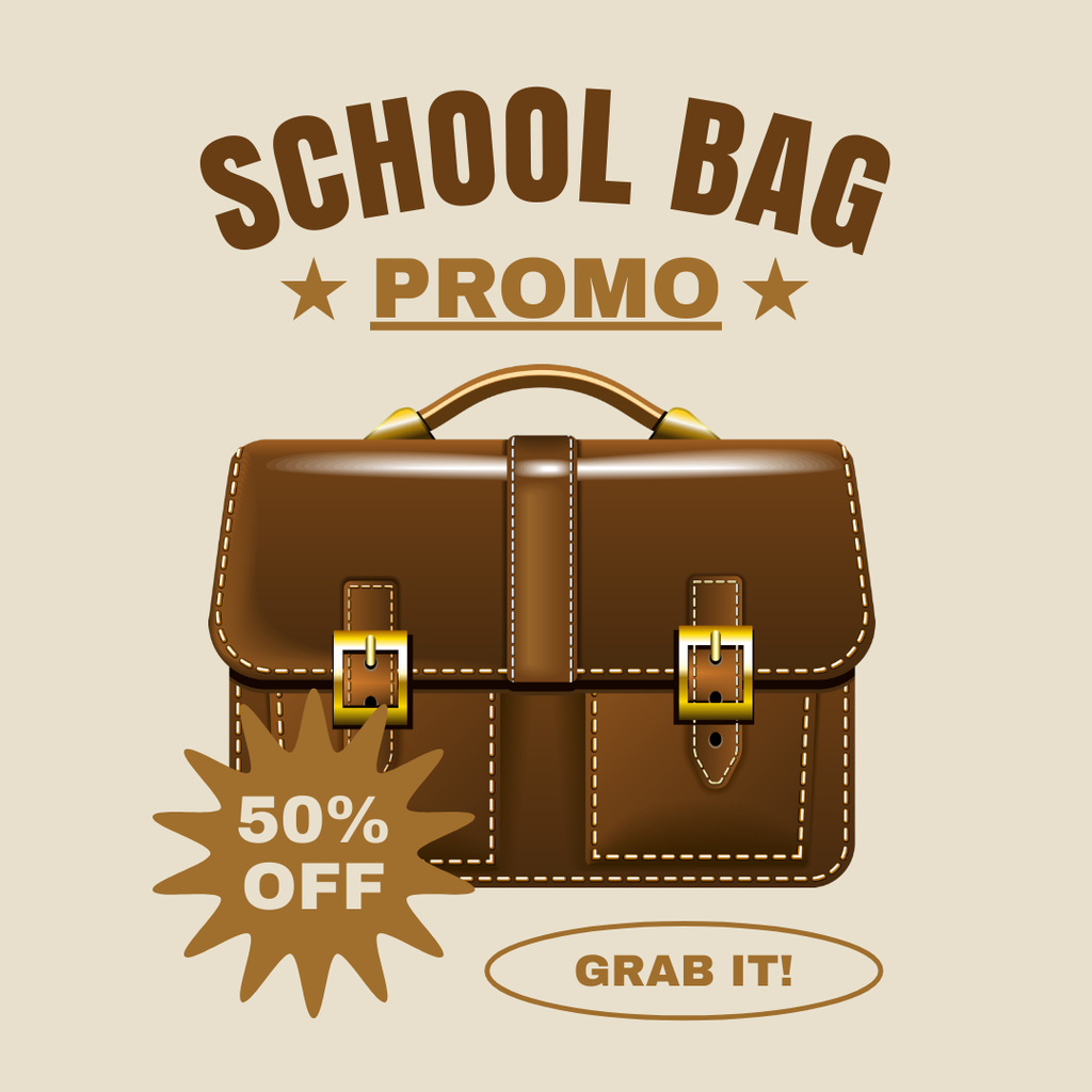 School Bag Promo  with Brown Briefcase Instagram Tasarım Şablonu