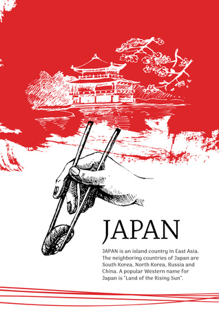Platilla de diseño Japanese pagoda and sushi Poster
