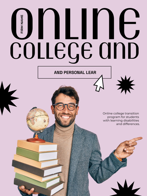 Online College Apply Announcement with Stack of Books in Hands Poster US Šablona návrhu