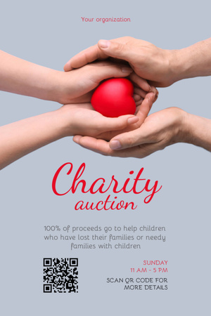 Plantilla de diseño de Charity Auction Announcement with Red Heart in Hands Invitation 6x9in 