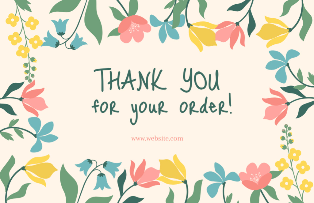 Thank You for Your Order Message with Handwritten Text in Floral Frame Thank You Card 5.5x8.5in Design Template