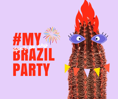 Brazilian Party Announcement with Funny Cactus Facebook Design Template