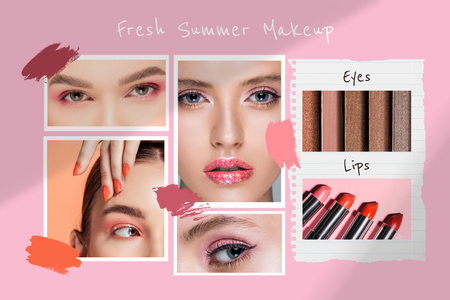 Makeup Products Offer with Woman Mood Board Design Template