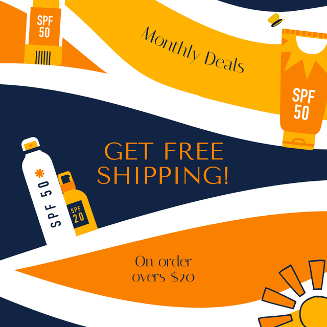Monthly Free Tanning Products Shipping Offer Animated Postデザインテンプレート
