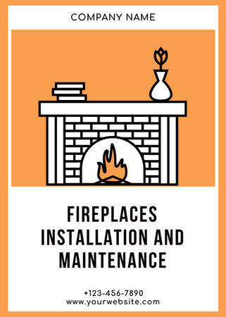 Fireplaces Installation Simple Illustrated Flayer Design Template